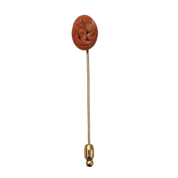 10K Yellow Gold Carved Coral Stick Pin K881 - Picture 1 of 9